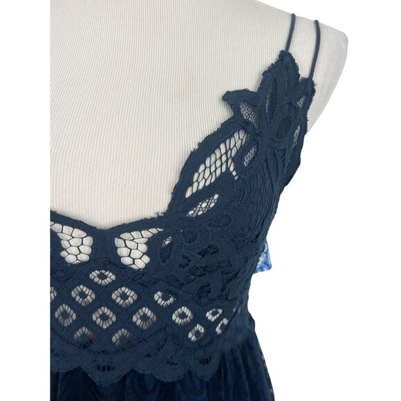 NWT Free People Blue Burnout Velvet Lace Mini Slip Dress | Boho Whimsigoth Fairy - Picture 4 of 16